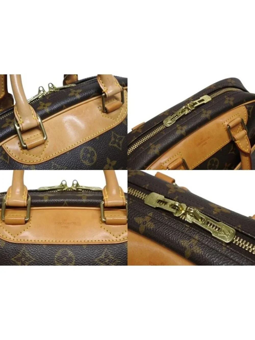 Louis Vuitton Trouville Handbag Monogram Brown Leather Gold